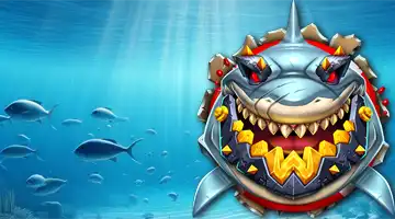 A fierce metal shark, representing the welcome bonus at Vodka Online Casino.