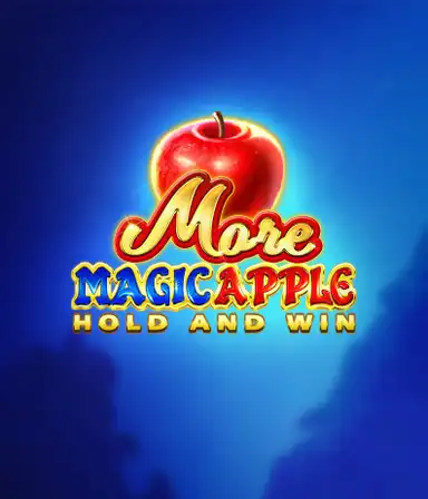 На изображении игрового автомата More Magic Apple от 3 Oaks Gaming, демонстрирующего волшебный лес с яркими символами, включая замки, магические яблоки и известных сказочных героев. На переднем плане виден название слота More Magic Apple, сопровождаемый яркими и привлекательными изображениями, формирующими атмосферу чудес и волшебства.