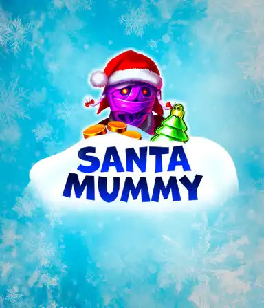 Behold the unique "Santa Mummy" slot game by Belatra, showcasing a mummified Santa dressed in festive holiday attire. This vibrant image captures the mummy with a bright purple hue, wearing a Santa hat, against a backdrop of snowy blue and icy snowflakes. The game's title, "Santa Mummy," is prominently displayed in large, cool blue letters.